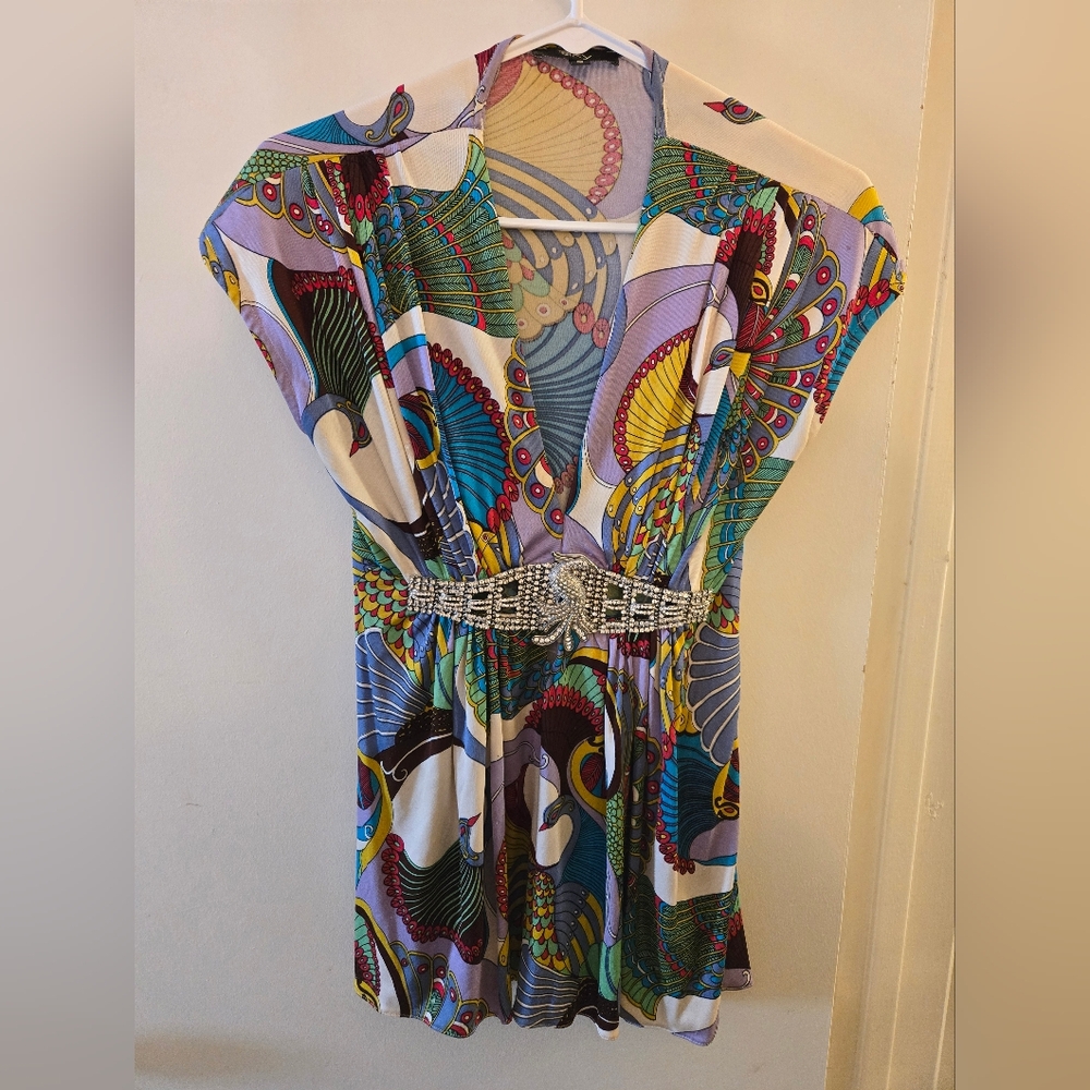 Vintage Sky Brand y2k Peacock Rhinestone Top EUC